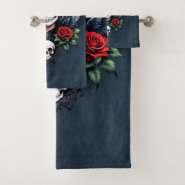 Conjunto De Toalhas Anjo do Crânio de Açúcar com Rosas.