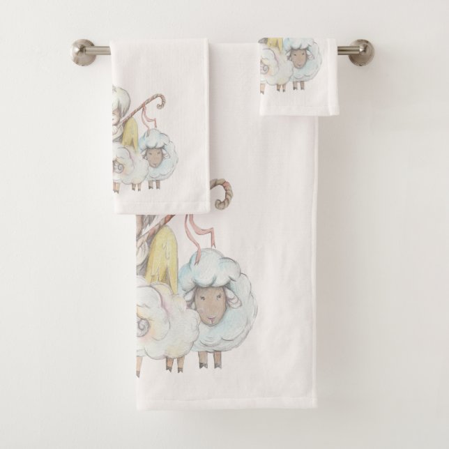 Conjunto De Toalhas Anjo Pastor com Cordeiros Pastoral (Insitu)