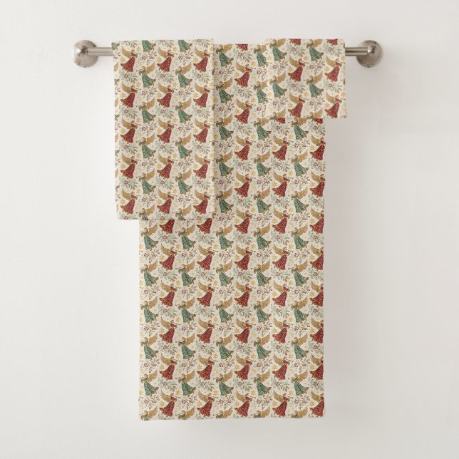 Conjunto De Toalhas Anjos de Natal Vintage (Insitu)