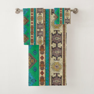Conjunto De Toalhas Antigo Kilim Turco Verde Azul Vintage
