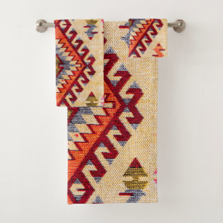 Conjunto De Toalhas Antigo Oriental Vermelho Bege Kilim Turco