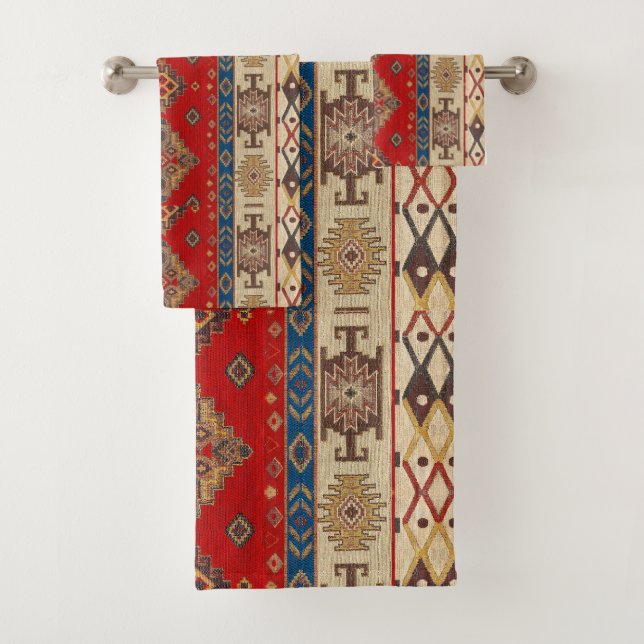 Conjunto De Toalhas Antiguidade Vermelho Azul Kilim Turco (Insitu)