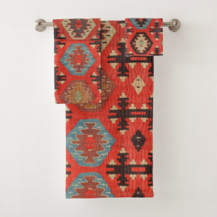 Conjunto De Toalhas Antiguidade Vintage Queimada Vermelha Kilim Turco