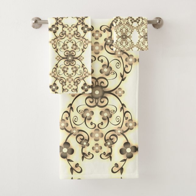 Conjunto De Toalhas Aparência de renda de flores em dourado sépia (Insitu)