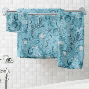 Conjunto De Toalhas Aqua Blue Ocean Underwater Sea Life
