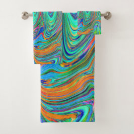 Conjunto De Toalhas Aqua, Orange e Green Groovy Abstrato Retro Art