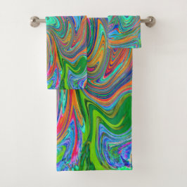 Conjunto De Toalhas Aqua, Orange e Green Groovy Abstrato Retro Art