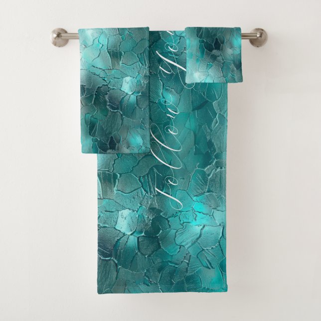 Conjunto De Toalhas Aqua Teal Turquoise Glam Dreams (Insitu)
