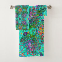 Conjunto De Toalhas Aquamarina Groovy Abstrata Retro Líquido Turbilhão