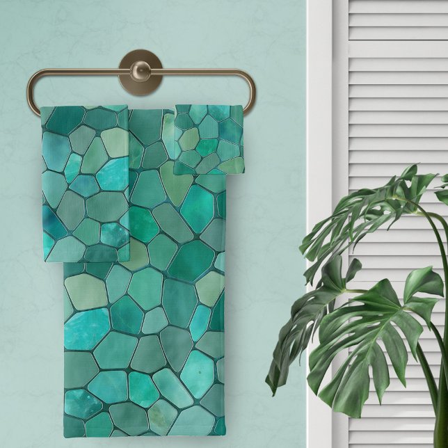 Conjunto De Toalhas Aquamarine Cyan Mosaico (Criador carregado)