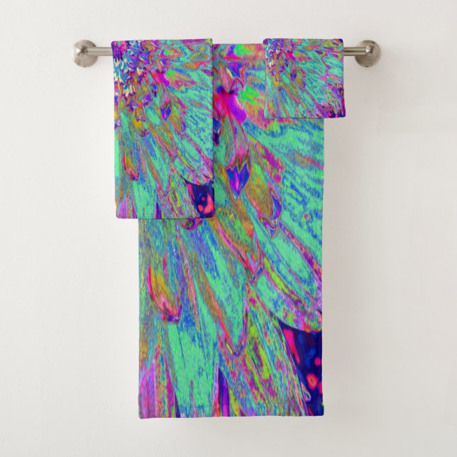 Conjunto De Toalhas Aquamarine Rainbow Color Abstrato Dahlia Flower (Insitu)