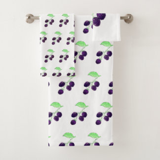 Conjunto De Toalhas Aquarela Amora Preta Botânica Roxa