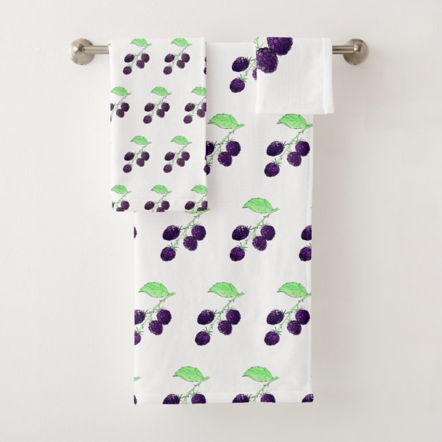 Conjunto De Toalhas Aquarela Amora Preta Botânica Roxa (Insitu)