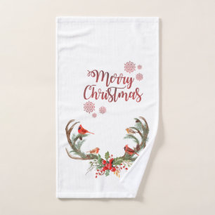 Conjunto De Toalhas Aquarela Antler Rena Cardinal Natal