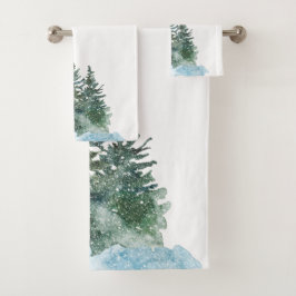 Conjunto De Toalhas Aquarela Árvores de Natal Algodão em Neve Branco