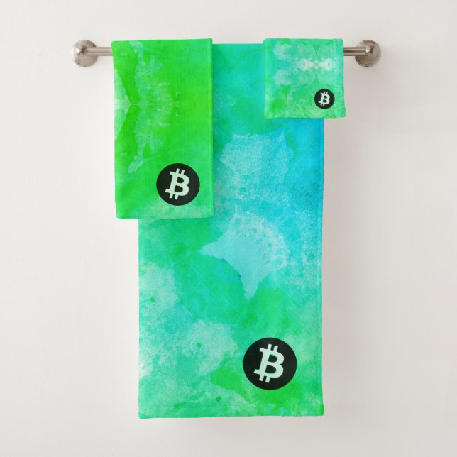 Conjunto De Toalhas Aquarela Bitcoin (Estilo $ - Green Day) (Insitu)