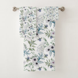 Conjunto De Toalhas Aquarela Botânica Azul Verde Elegante