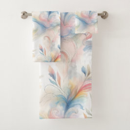 Conjunto De Toalhas Aquarela Botânica Pastel Elegante