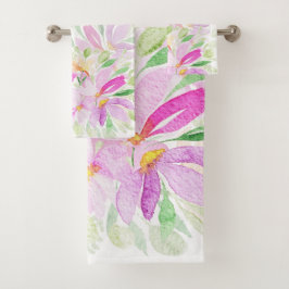 Conjunto De Toalhas Aquarela de Flores Silvestres em Rosa, Amarelo, Ve