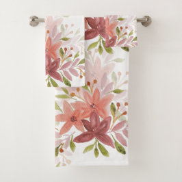 Conjunto De Toalhas Aquarela de Flores Silvestres em Rosa, Borgonha, V