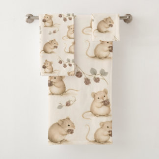 Conjunto De Toalhas Aquarela de Ratos da Floresta e Amoras Silvestres