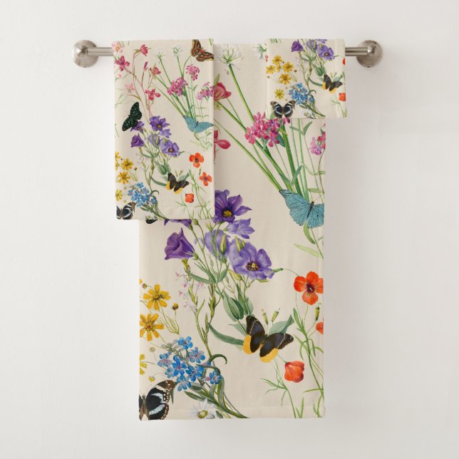 Conjunto De Toalhas Aquarela Flores e Borboletas Jardim Floral (Insitu)