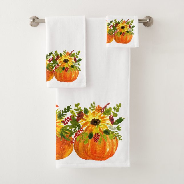 Conjunto De Toalhas Aquarela Girassóis Ação de Graças Pumpkins Cai (Insitu)