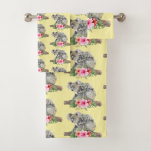 Conjunto De Toalhas Aquarela Koala Ursa Bonita Mãe e Bebê Padrão
