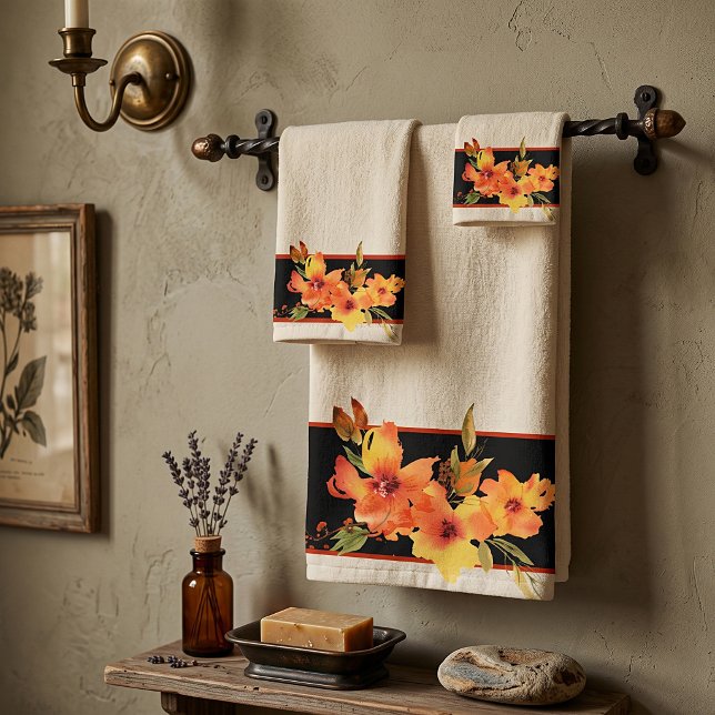 Conjunto De Toalhas Aquarela laranja floral outono   (Criador carregado)
