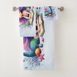 Conjunto De Toalhas Aquarela Mermaid Sea Life Bonita