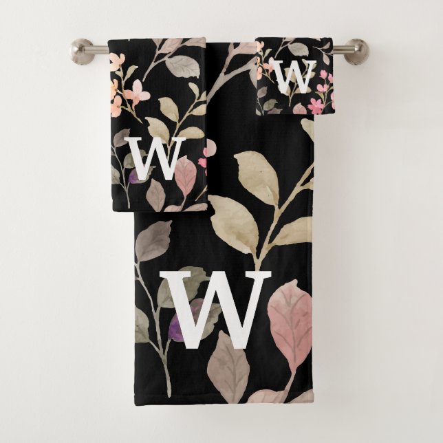 Conjunto De Toalhas Aquarela Monograma de Folhas Botânicas Rústicas (Insitu)
