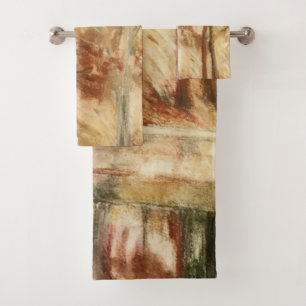 Conjunto De Toalhas Aquarela Queda Árvores Natureza Borgonha Creme Ama