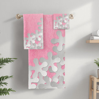 Conjunto De Toalhas Aquarela Rosa e Flores Brancas