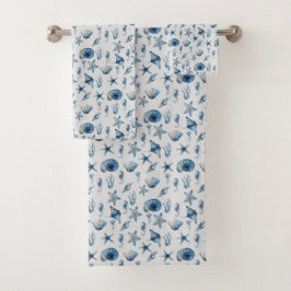 Conjunto De Toalhas Aquarela Sob O Padrão Marítimo