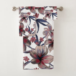 Conjunto De Toalhas Aquarelas Crimson Floral em Branco
