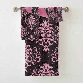 Conjunto De Toalhas Arco Cor-de-Rosa-Rosa-Glama-Preto-Lace