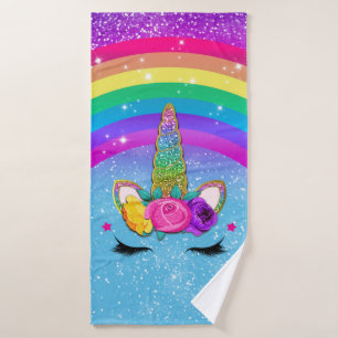 Conjunto De Toalhas Arco-íris Brilho Glittery Chifre de Unicórnio Rost