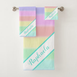 Conjunto De Toalhas Arco-íris colorido bonito personalizado listrado