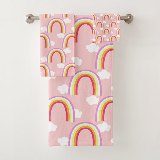 Conjunto De Toalhas Arco-íris com Nuvem Rosa (Insitu)