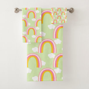 Conjunto De Toalhas Arco-íris com Nuvem Verde Claro