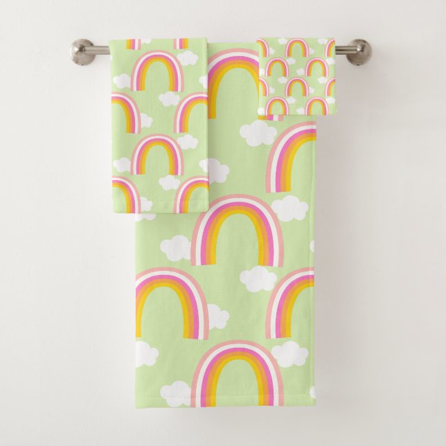 Conjunto De Toalhas Arco-íris com Nuvem Verde Claro (Insitu)