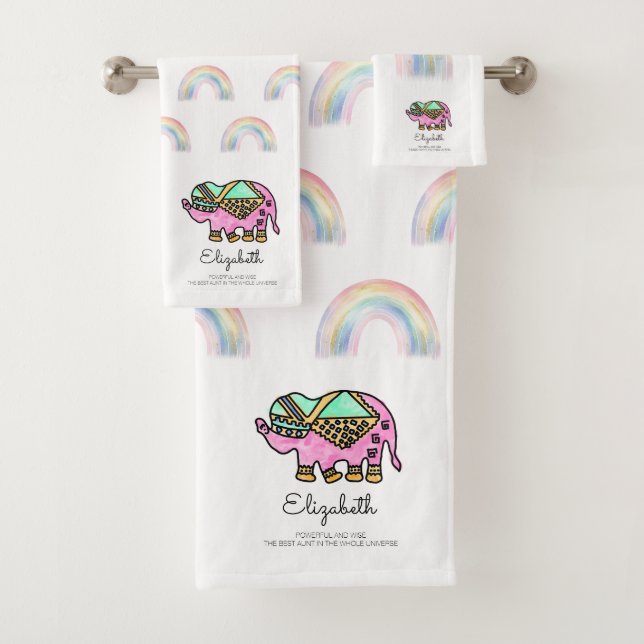 Conjunto De Toalhas Arco-Íris de Elefante Personalizado (Insitu)