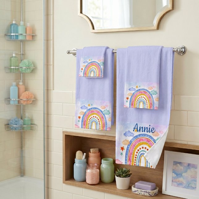 Conjunto De Toalhas Arco-íris pastel personalizado fofo (Criador carregado)