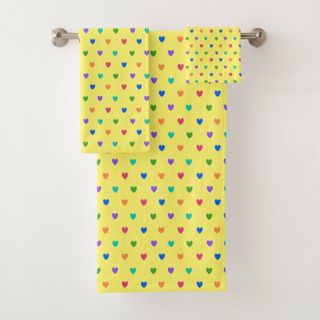 Conjunto De Toalhas Arco-íris polca corações em amarelo (Insitu)