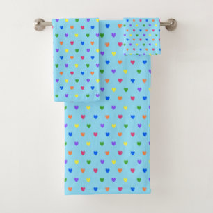 Conjunto De Toalhas Arco-íris polca corações em azul-bebê