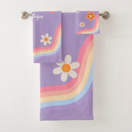 Conjunto De Toalhas Arco-íris retrô roxo para crianças