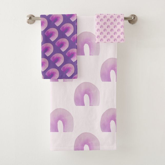 Conjunto De Toalhas Arco-íris Roxo Padrão Moderno Meados do Século (Insitu)