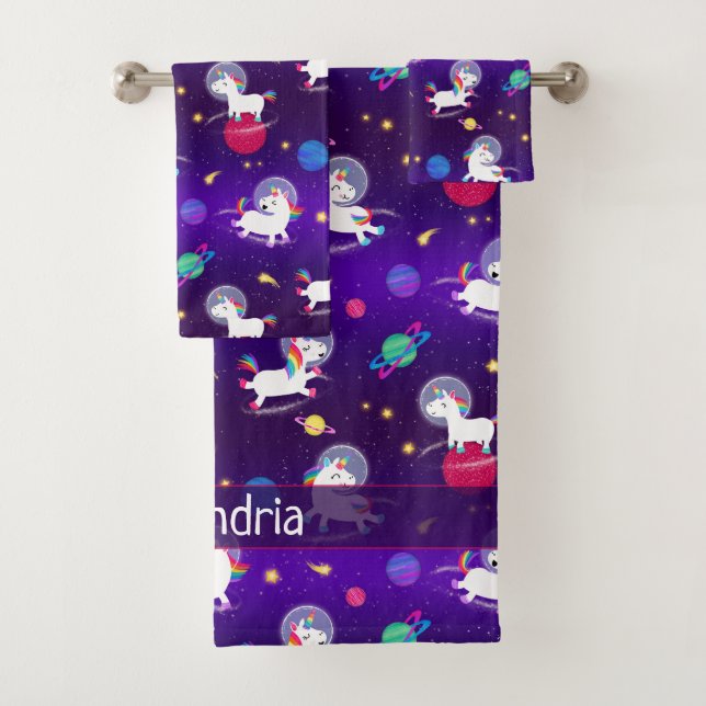 Conjunto De Toalhas Arco-íris Unicórnios No Espaço Roxo Ombre (Insitu)