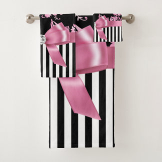 Conjunto De Toalhas Arco Rosa-Rosa-Rosa-Rosa-Estêncil-Pinstripes Branc