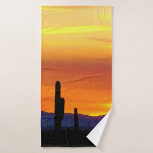 Conjunto De Toalhas Arizona Sunset / Laranja Brilho / Silhueta de Cact